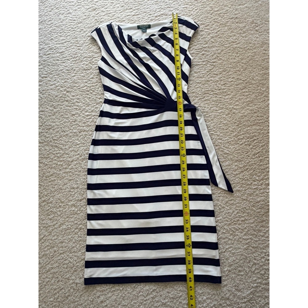 Ralph Lauren Striped Sheath Dress Side Tie‎ Navy White Size 4 - Picture 11 of 15